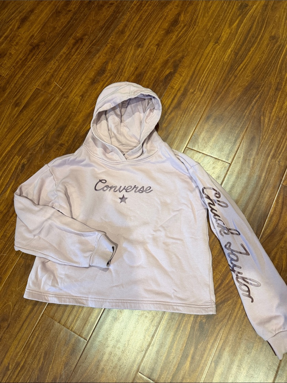 Converse Lavender Logo Cropped Hoodie with Script Sleeve